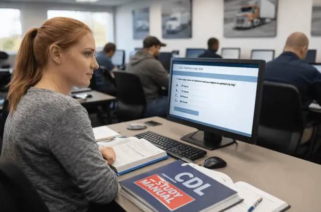 Connecticut CDL applicant studying before a DMV knowledge-test appointment